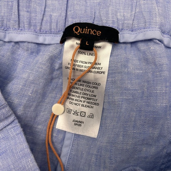 Quince Womens Large Blue 100% European Flax Linen Wide Leg Pants Elastic Waist - Picture 3 of 7